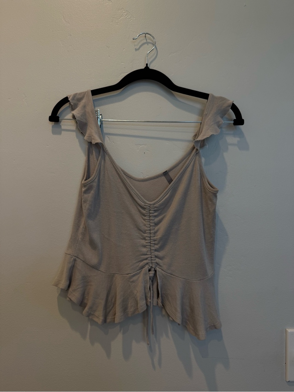 Jolie Ruched Tie-Front Ruffle Tank Top - Beige